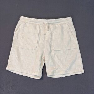Primark Mens XL Textured Drawstring Shorts Cream Honeycomb Weave Feather Chicken